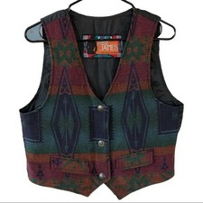 Vintage Lady James By David James Women's Button Up Vest Aztec Design Size M