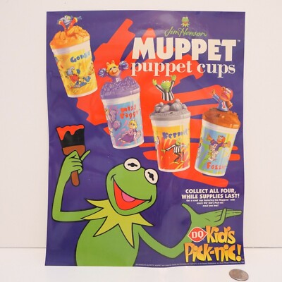 Rare Jim Henson Muppet Puppet Cups 1995 Dairy Queen Store Display Poster 11''X14''