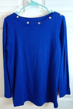 Cable Gauge Women's Blue Knit Pullover Sweater Rhinestones 3/4 Sleeves Sz M