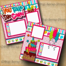 BIRTHDAY GIRL 2 pre-made scrapbook pages paper piecing layout digiscrap A0100