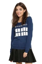 Doctor Who TARDIS Police Call Box Girls Sweater Juniors MEDIUM Pullover Knit Top