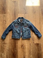 True Religion Manchester United Kids Denim Jean Jacket Embroidered Blue Red 4T