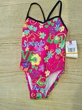 NWT Speedo Love Girls 1pc bathing swim suit 7 40 Flowers floral Pink