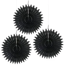 Black Paper Tissue Rosettes Fan Medallions (3 Pack of 8", 12" or 16") Party