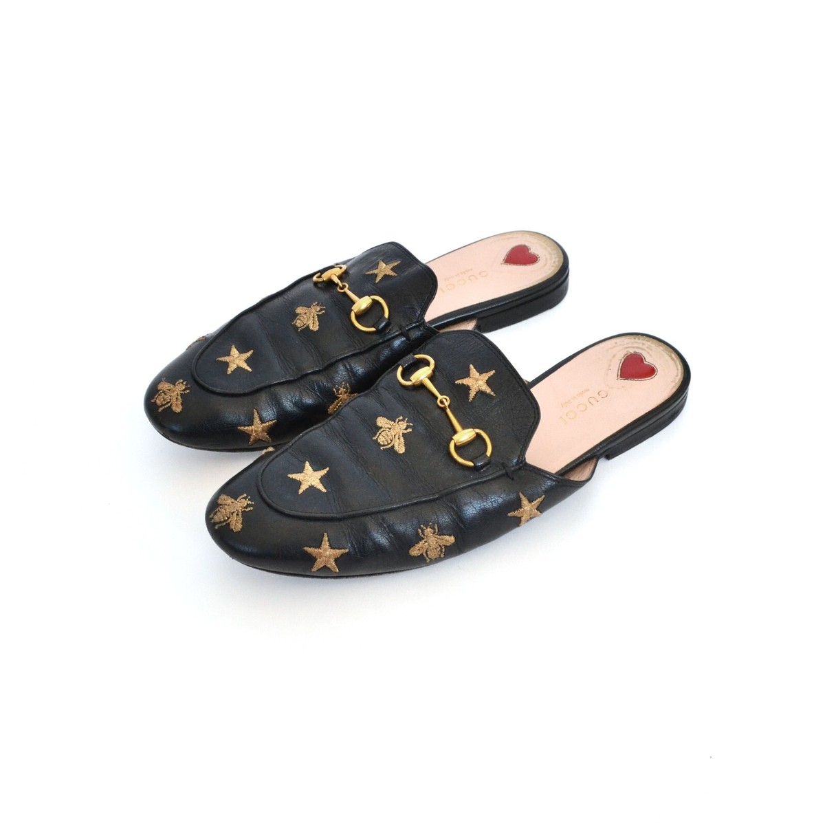 Womens GUCCI Slippers Slides Princetown Bee Horsebit Leather Womens GUCCI Slippers Slides Princetown Bee Horsebit Leather