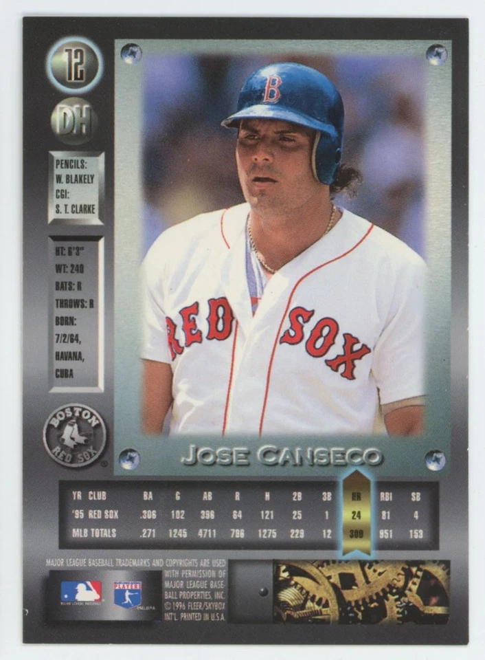 1996 Metal Universe Jose Canseco Boston Red Sox #12 - Image 2 of 2