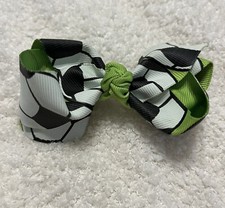 Soccer Print Ribbon Hair Bow Custom Boutique Item 