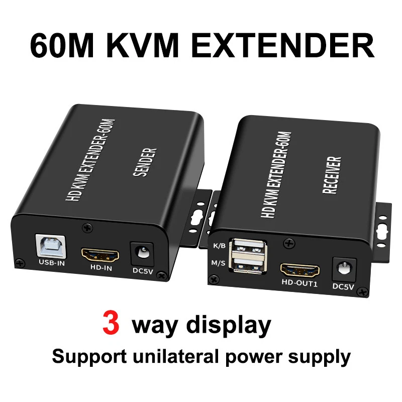 60m USB KVM HDMI Extender Over Rj45 Cat6 Ethernet Cable Video Converter TV  Loop