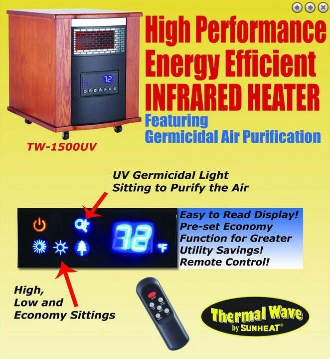 Aquecedor de ondas térmicas SunHeat infravermelho portátil 1500 watts com purificação UV - Imagem 2 de 4