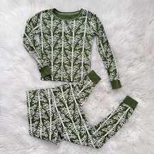Pact Kids 2 Piece Pajama Set Size 8 6-8 Tree Print Organic Cotton Green, Cream