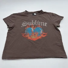 Sublime Divided H&M T-shirt Women M Brown Graphic Print Logo 100% Cotton.#38574