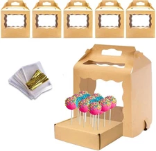 6 Pack Cake Pop Holder Boxes w/ 13 Hole Tray + Bags & Ties Display Carrier