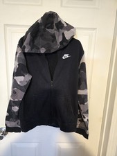 Nike Boys Full Zip Hoodie Camouflage Black Gray White Fleece Size L