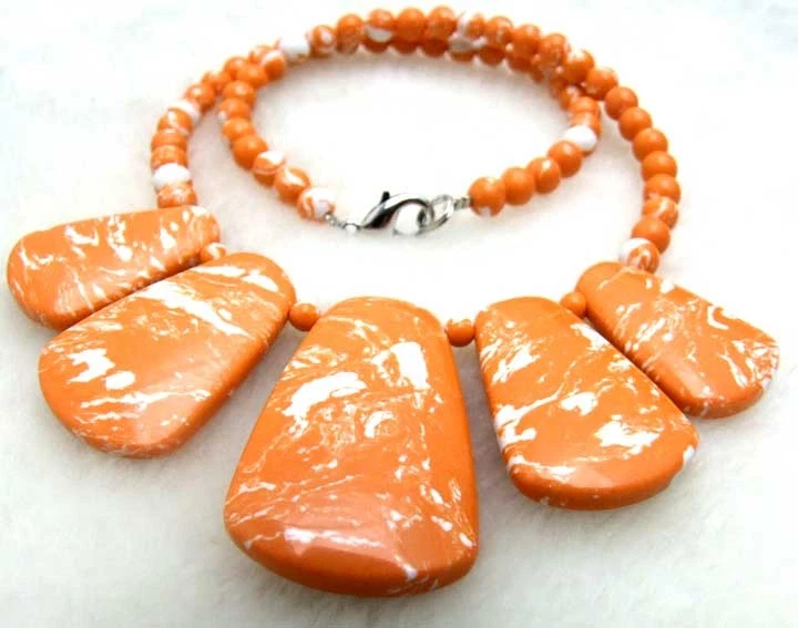 50毫米天然橙色绿松石吊坠项链女士珠宝18英寸项圈 — 第 3/4 张图片