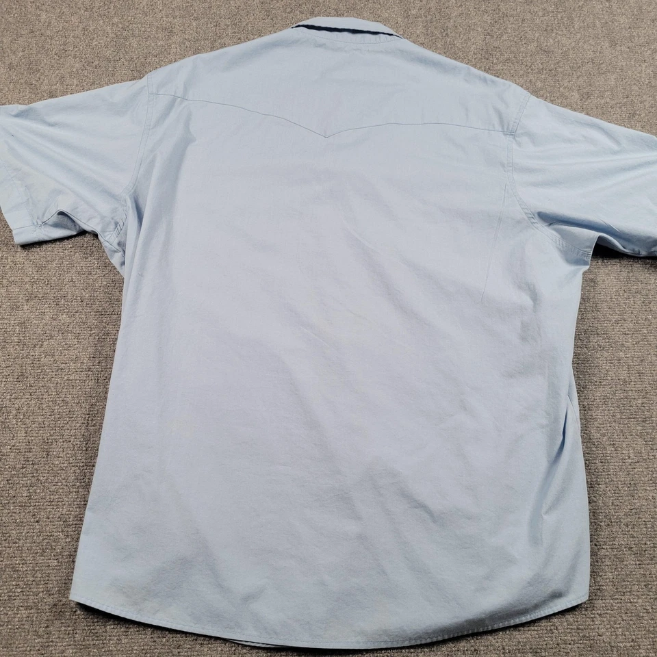 Wrangler Western Snap Shirt Mens 2XL Light Blue Short Sleeve Pearl Snaps - Image 4 of 4