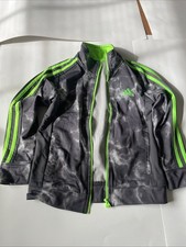 Adidas Full Zip Jacket Gray Camo Green Stripes Size 6 Youth