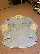 Vintage 1990s Woolrich Denim Button Down Elbow Patch Shirt