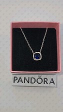 Autentica Collana Pandora #393560C01-45 Scintillante Quadrata Blu Ciondolo Halo 