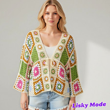 ITALY HÄKELSTRICK JACKE LOCH  IBIZA STYLE BÄNDCHENGARN Grün  38 40 42