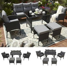 BIRCHTREE Rattan Furniture Set 7-Seater with Table Armchairs Stools Patio Garden