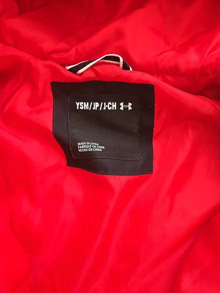 Boys UNDER ARMOUR Full Zip Hooded Coat Puffer - Youth S - Red Black - Image 4 of 4