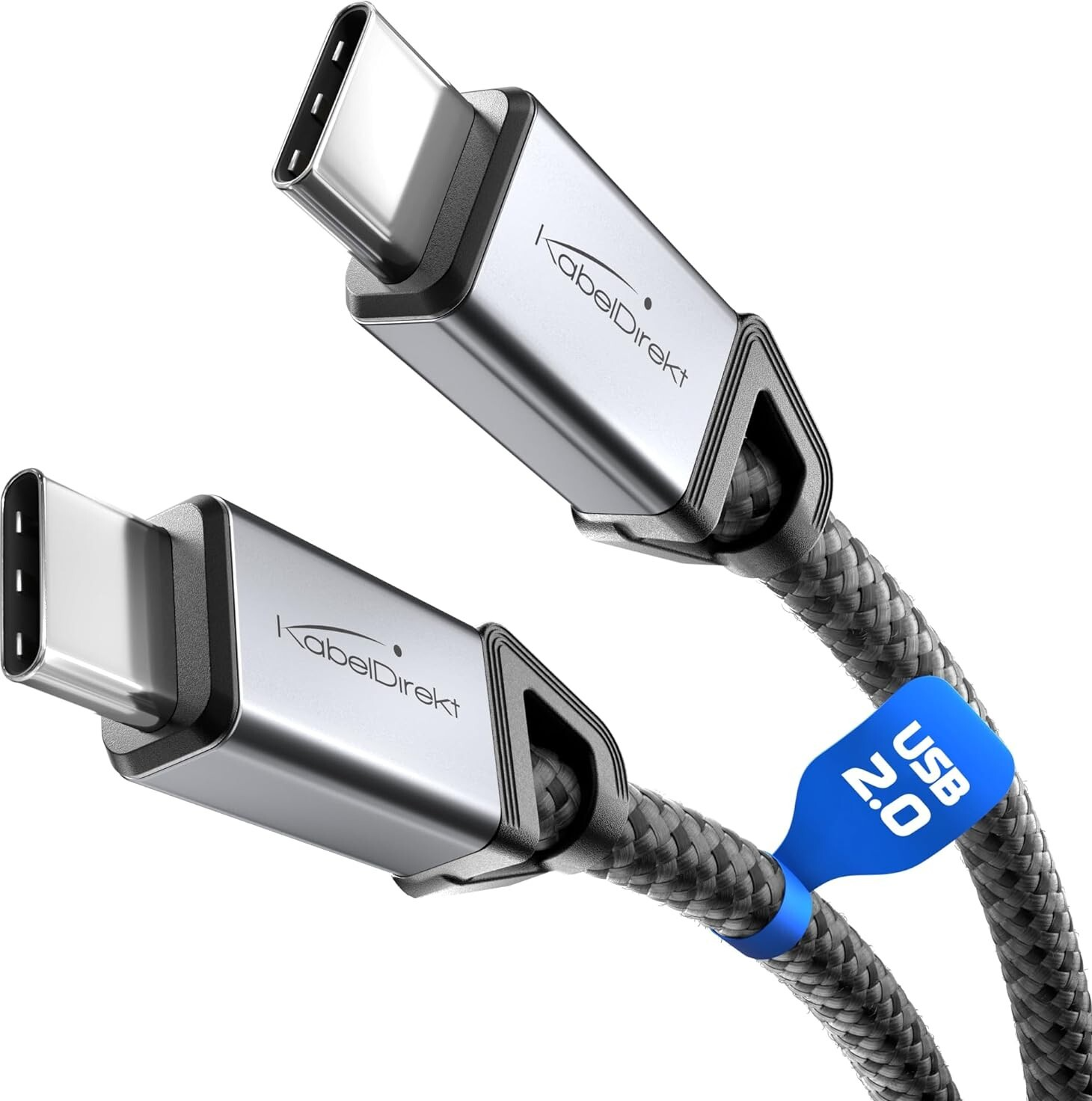 KabelDirekt USB-C to USB-C Cable 1.5m 60W Black Nylon Braided Lead iPad Mac PS5