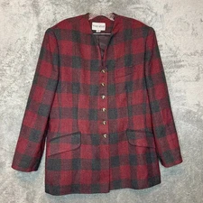 Vintage John Meyer Norwich Women Plaid Wool Blend Tweed Mid Length Blazer 16