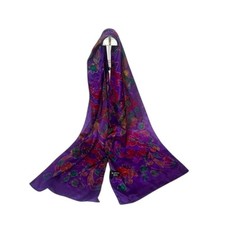 VTG Specialty House Silk Scarf Purple Floral Boho Fairycore Oblong 51" x 11" W