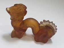 Vintage Lalique France Small Chinese Amber Frosted Crystal Dragon Figurine