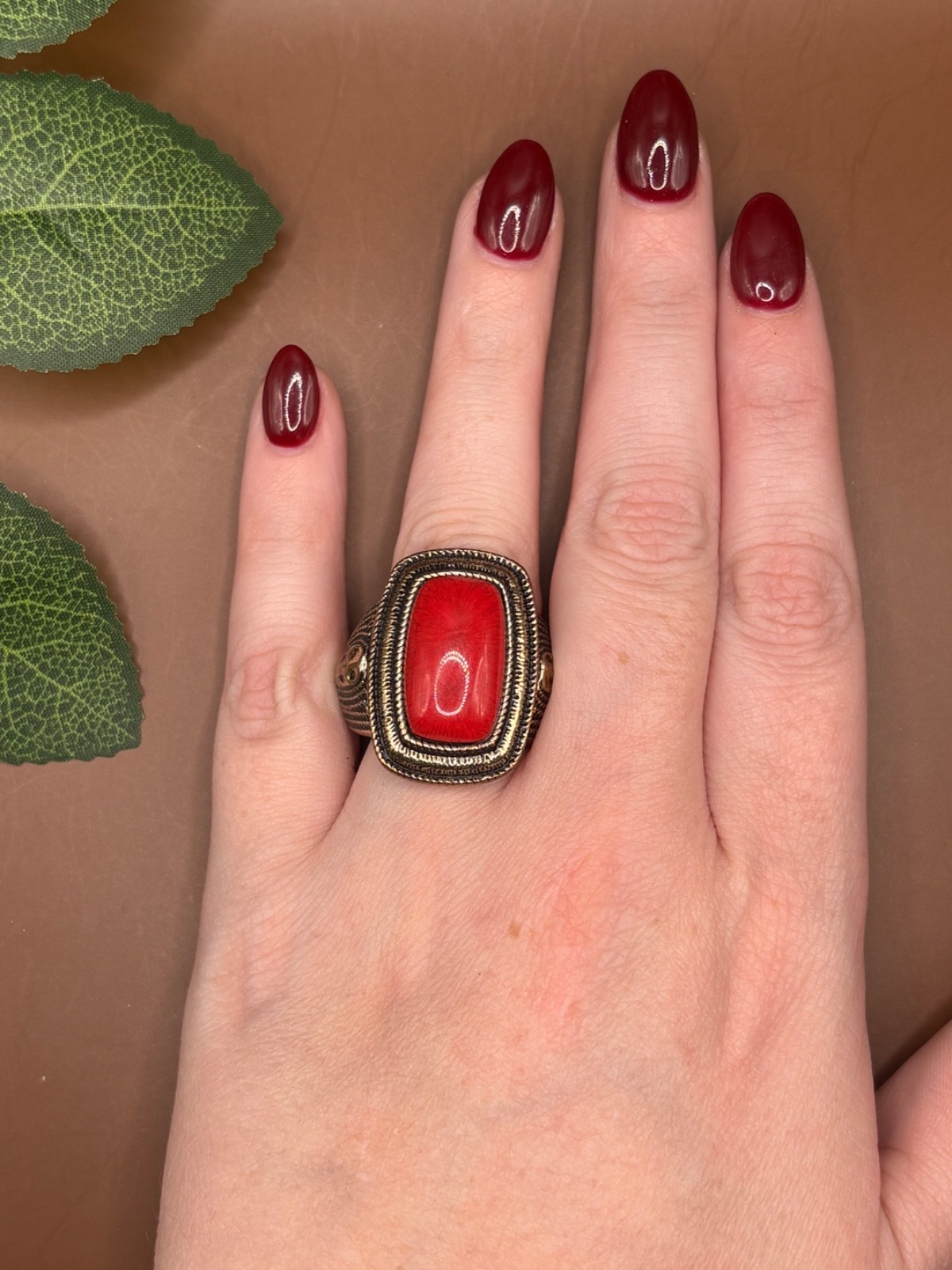Vintage Red Stone Adjustable Statement Ring Ornat… - image 1