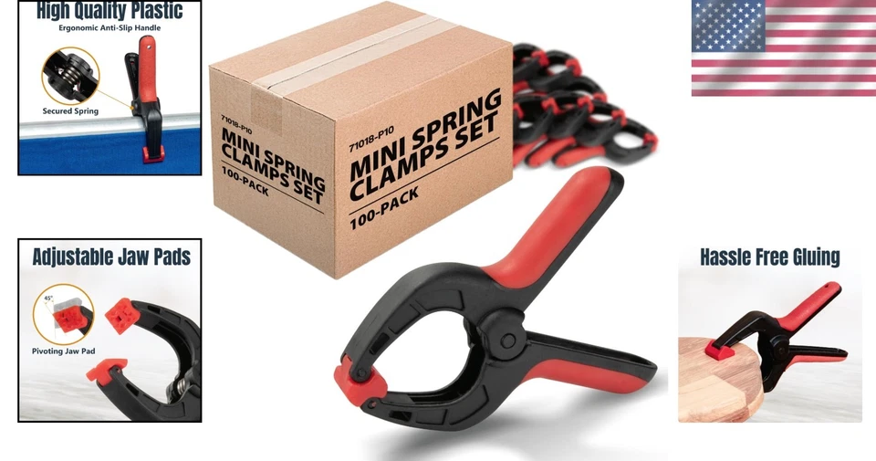 100pc Mini Spring Clamps Set - Nylon, 1" Opening - Image 2 of 4