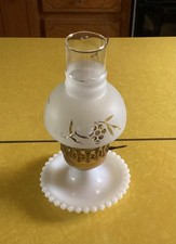 Vtg-WHITE MILK GLASS-Hurricane Style-Electric LAMP w/FROSTED & CLEAR GLOBE