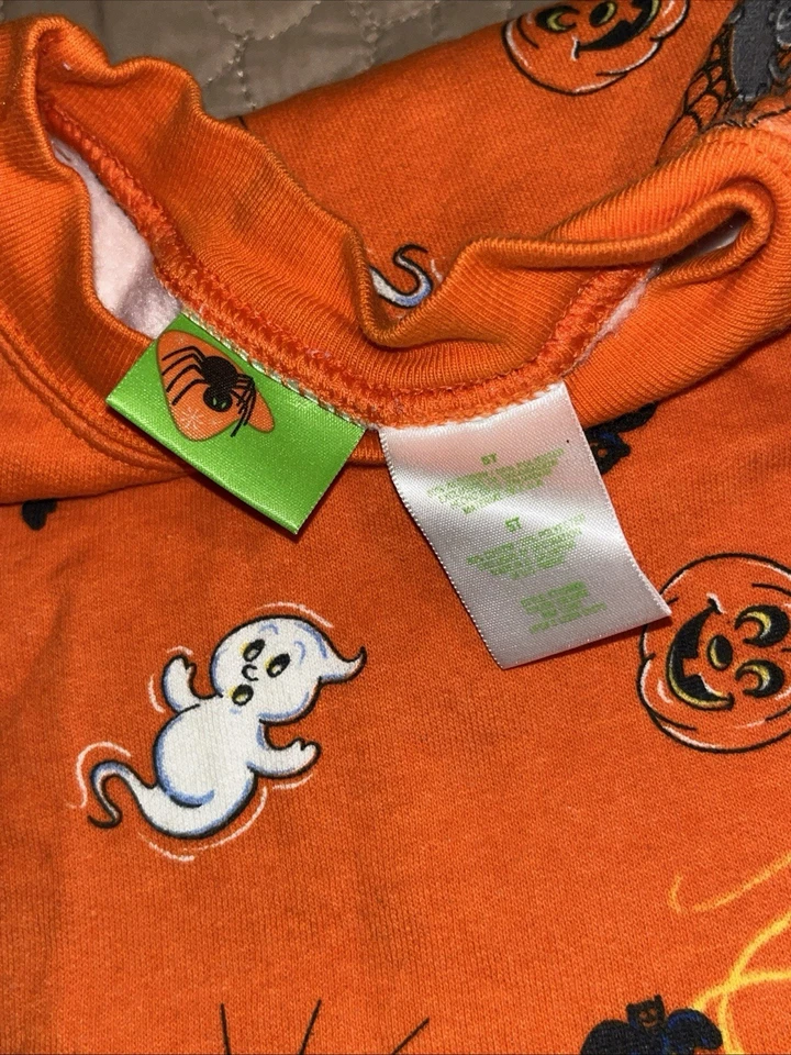 Unisex Halloween Sweatshirt 5t Orange Pumpkin Bats Spiders Under Costume Layer - Image 3 of 4