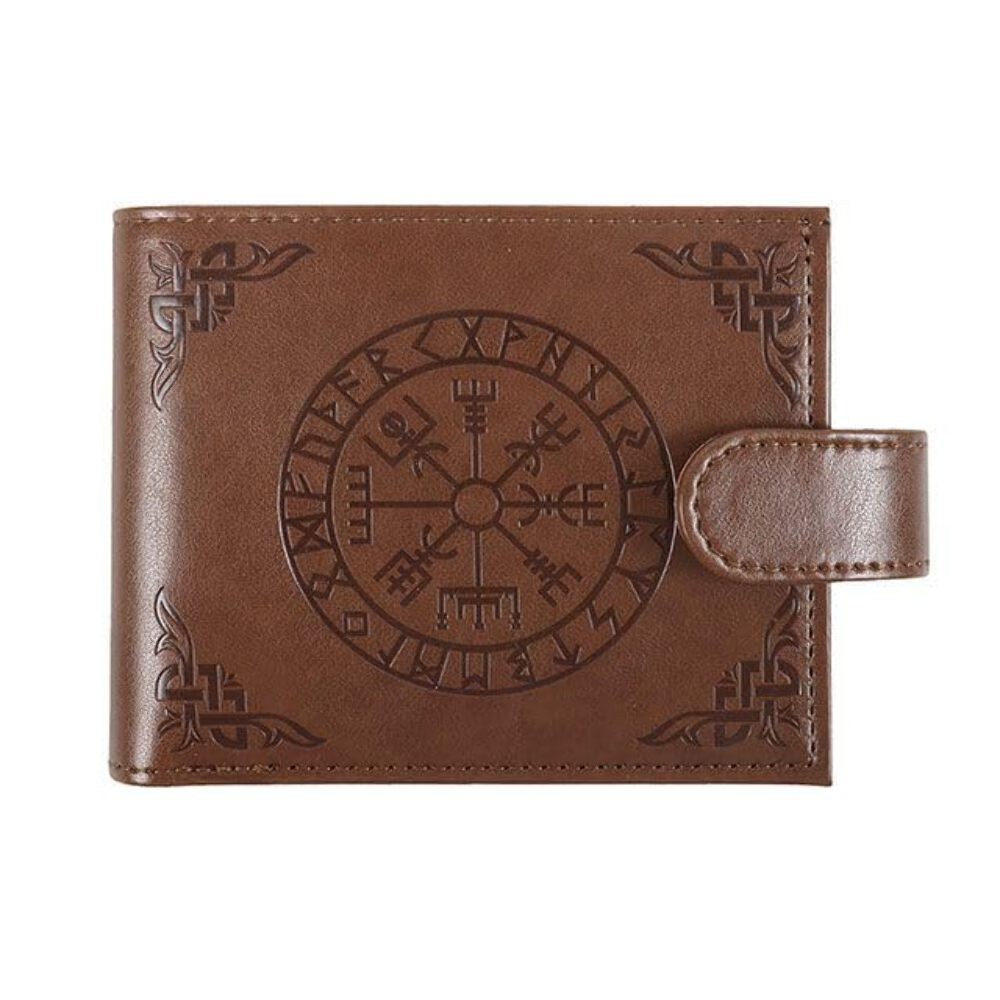 Viking Vegvisir Compass Bifold Wallet Brown Faux Leather Norse Pagan Gift Men