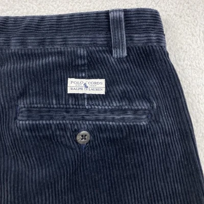 Vintage Polo by Ralph Lauren Andrew Corduroy Pants Men 33x32 Navy Blue Pleated - Image 1 of 4