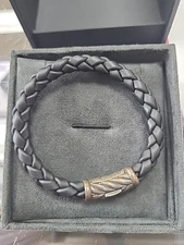 David Yurman Chevron Bracelet Black Rubber and Sterling Silver, 8mm - 8.75"