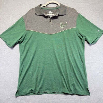 Colosseum USF Bulls Mens Large Green Grey Colorblock Performance Polo Shirt