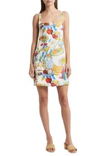 FARM Rio Fresh Table Womens Linen Sleeveless Mini Shift Dress White Multi Size S