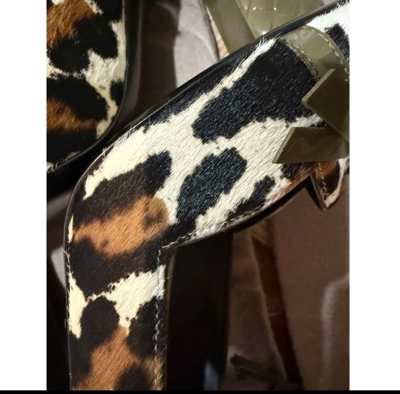 Bottega Veneta Animal Print Block Heel Pumps Bow Accent Fur Upper Women's Brown thumbnail 5