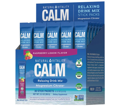 CALM Magnesium Packets | 30 Count | Raspberry Lemon Flavor | by Natural Vitality