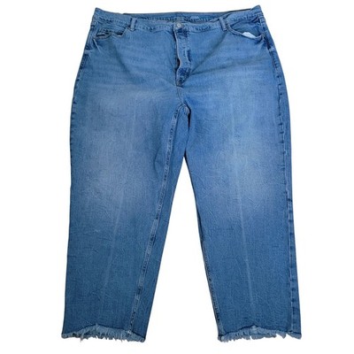 Old Navy Sky-Hi Straight Jeans Women 26 Blue Excellent Extra High Rise Raw Hem