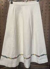 Vintage Cream Ivory Wool Skirt XS 21 In Waist 1950s 1960s Scandinavian Trim