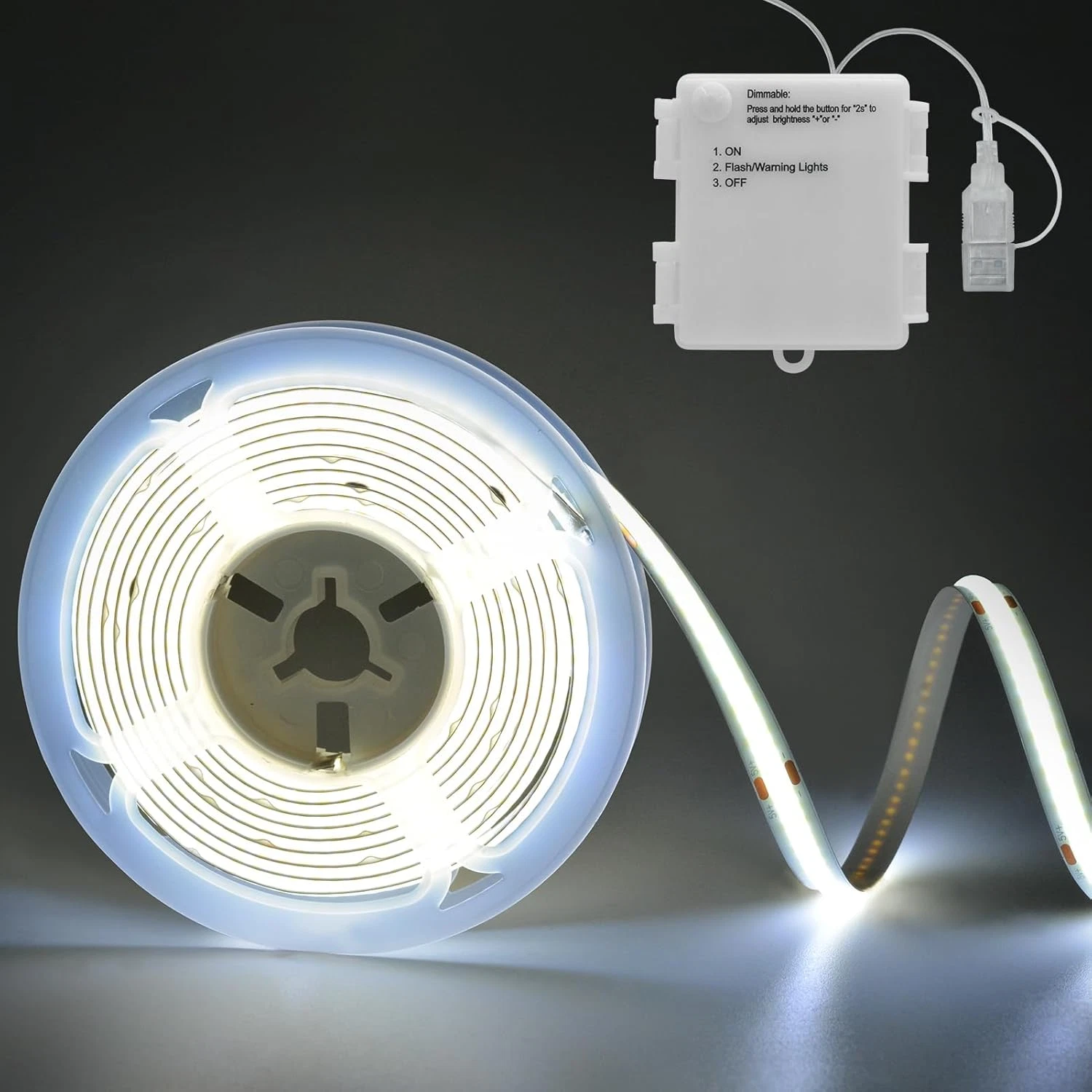 COB LED Light Strip Battery Operated, 6.6Ft 640 LED Dimmable Strip Lights Cuttab