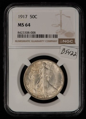 1917 50c Walking Liberty Silver Half Dollar - Frosty PQ - NGC MS 64 - SKU-B5422
