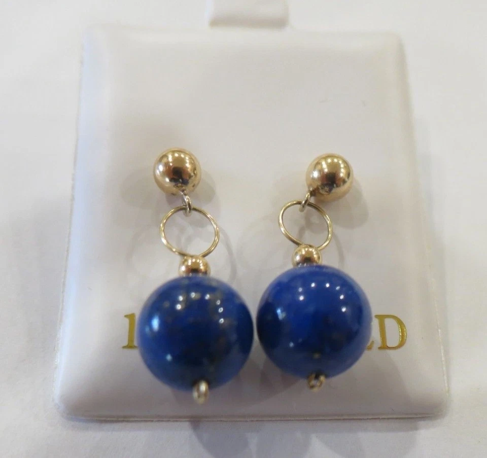  Pendientes Oro Amarillo 14K con Piedra Redonda Lapizlázula Foto 4 de 4