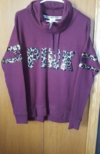 Victoria's Secret Pink Cheetah Leopard bling Maroon Cowl Neck Pullover XS NWT