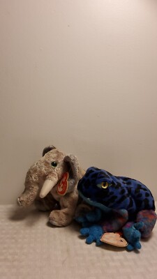 Ty 2002 Pounds Elephant  And 2000 Dart Frog, (Faded Tag) (10)