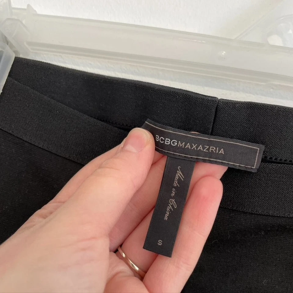 BCBGMAXAZRIA Caragh Imitación Cuero Panel Leggings Negro Tirar de Medios Mixtos Pequeños Foto 4 de 4