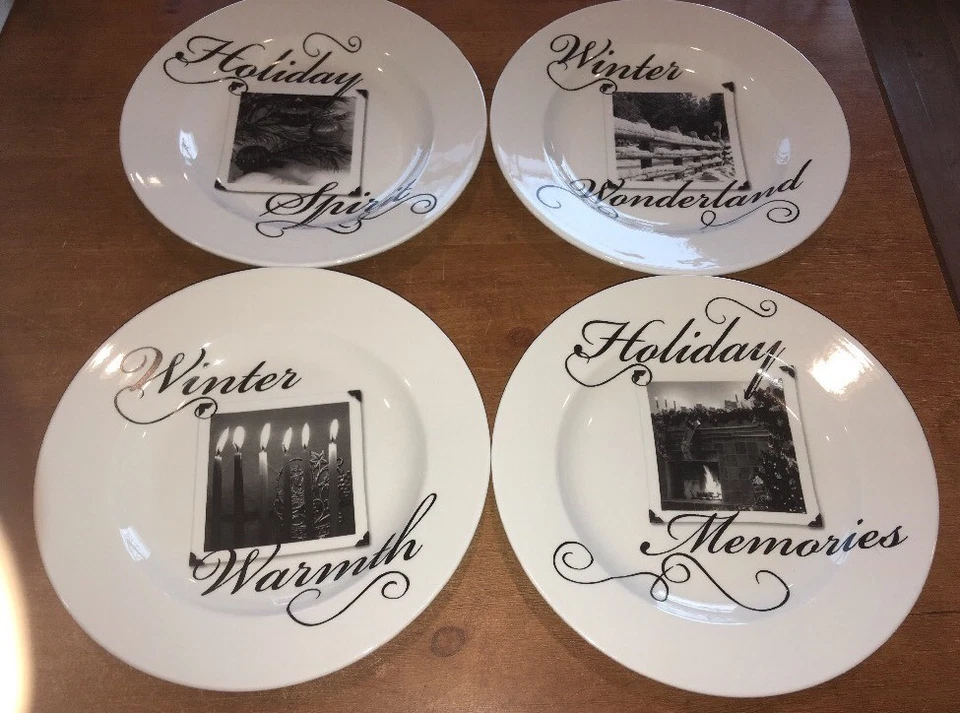 Juego de 4 platos de postre de 8" CYPRESS HOME Holiday Memories Spirit Winter Wonderland Foto 3 de 4