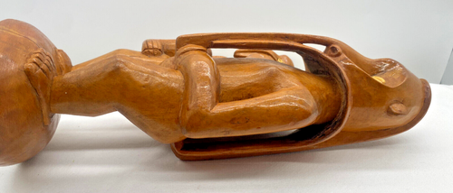 South Pacific Oceanic Hand Carved Solid Wood Vintage Statue Cowrie Shell Eyes - Picture 16 of 24